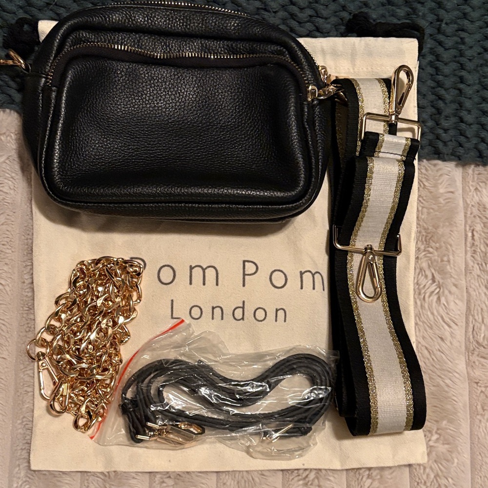 Pom Pom London Elegant Black Crossbody Bag